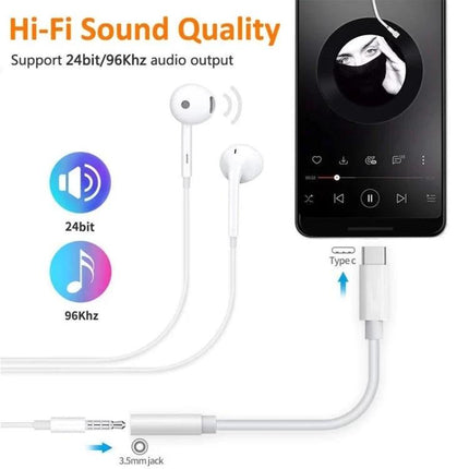 Audio Cable for Connecting Phones to Speakers in Daily Use Type-C to 3.5mm adapter showing phone, earphones and speaker connection