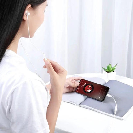 Audio Cable for Connecting Phones to Speakers in Daily Use showing Type-C to 3.5mm adapter with phone and earbuds during commute