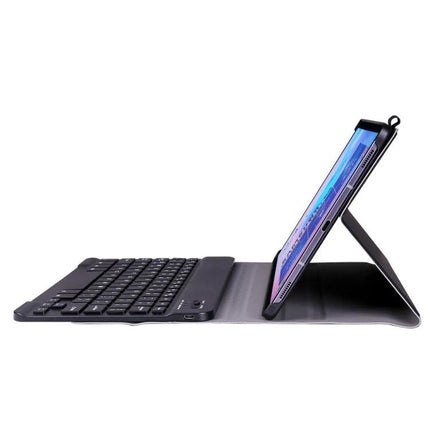 Samsung Galaxy Tab S6 10.5 Inch Bluetooth Keyboard Case with Pen Holder showing tablet in typing stand with integrated keyboard