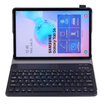 Samsung Galaxy Tab S6 10.5 Inch Bluetooth Keyboard Case with Pen Holder shown open with tablet screen and integrated keyboard for typing and note-taking