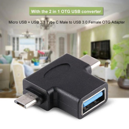 OTG Adapter for Connecting USB Drives on Daily Devices - compact 2-in-1 Micro USB & Type-C to USB 3.0 female converter
