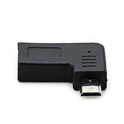Adapter for Everyday USB-C to Micro USB Device Links on the Go black L-shaped micro USB to USB-C adapter for charging and data
