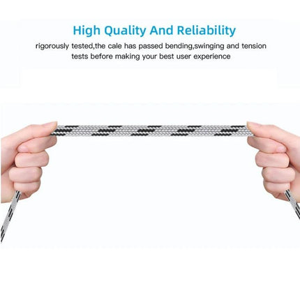 Adapter Cable for Linking USB Devices to Smartphones Daily showing durable braided Micro USB cable held and stretched to demonstrate high quality and reliability