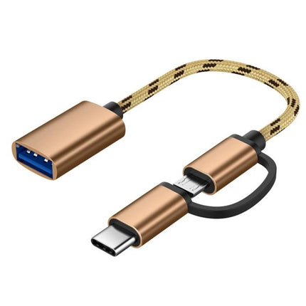 Adapter Cable for Linking USB Devices to Smartphones Daily - gold braided Micro USB to USB 3.0 OTG adapter cable