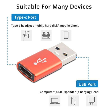 This adapter connects USB-C devices for everyday charging, compact red USB-A to Type-C adapter for phones and laptops