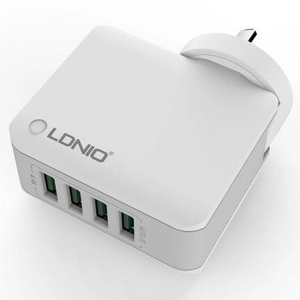 LDNIO Charger for Daily Device Powering During Travel - compact 4 USB port travel wall charger in white for smartphones tablets and gadgets