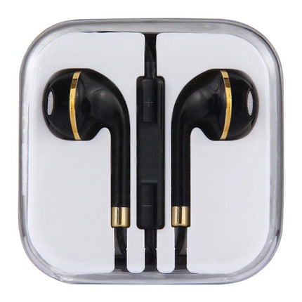 Black Wired 3.5mm In-Ear Earphones With Mic And Remote For Commuting in black metal housings with inline mic