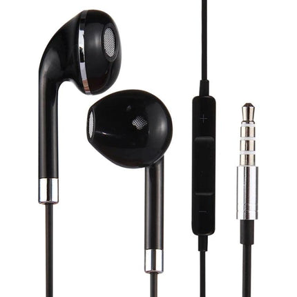 Black Wired 3.5mm In-Ear Earphones With Mic And Remote For Commuting shown with metal housings, inline mic and remote