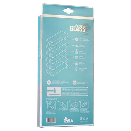 Elephant Pattern Paper and Plastic Packaging Box for Screen Protectors, 50 Pack - teal back packaging showing instructions and features