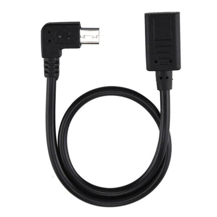 Versatile USB Cable for Everyday Smartphone Charging Needs - black right-angle Micro USB to extension cable for charging and data transfer