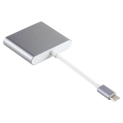 Compact USB-C Adapter for Dual HDMI Display Connections - silver compact dongle with cable for dual monitor setup
