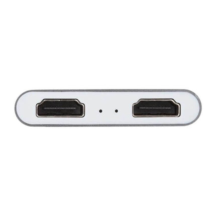 Compact USB-C Adapter for Dual HDMI Display Connections - slim silver dual HDMI ports for portable dual-monitor setups