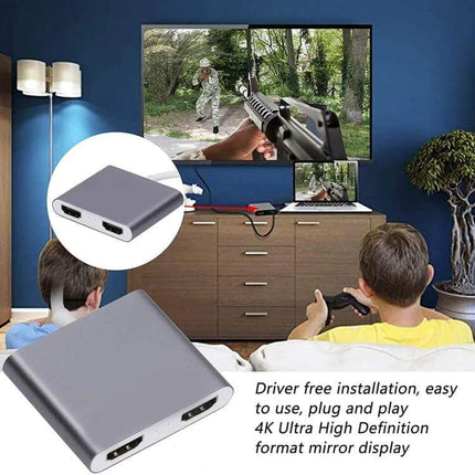 Compact USB-C Adapter for Dual HDMI Display Connections - driver-free, plug-and-play 4K dual-monitor adapter for gaming, presentations, video editing