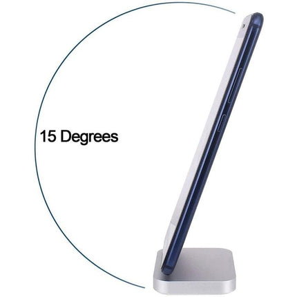 Practical Desk Stand for Type-C Smartphone Charging holding phone at a 15-degree angle on an aluminum alloy base