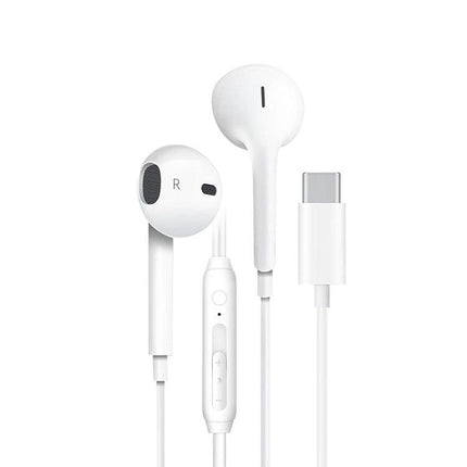 In-Ear Wired Earphones for Everyday Music and Commutes with white wired earbuds, inline mic and USB-C plug for hands-free calls