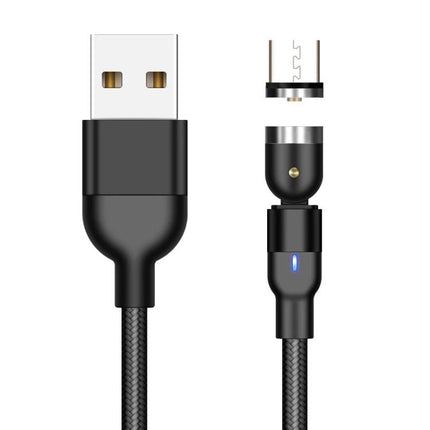 Essential Magnetic USB Cable for Everyday Device Charging - black braided magnetic USB cable with rotating joint and LED charging connector