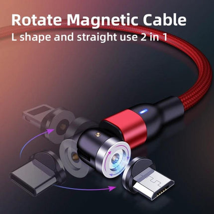Essential Magnetic USB Cable for Everyday Device Charging showing red braided magnetic cable with rotating 2-in-1 L shape and straight connector