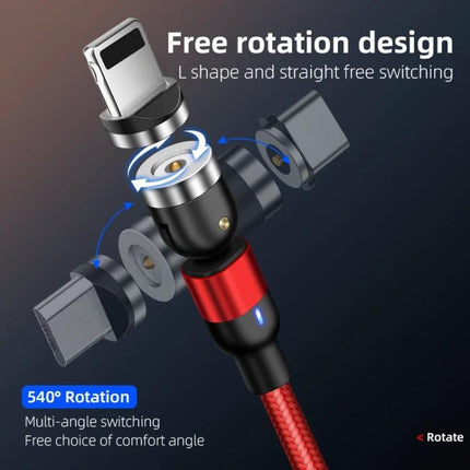 Essential Magnetic USB Cable for Everyday Device Charging showing 540° rotating magnetic L‑shaped connector and braided cable