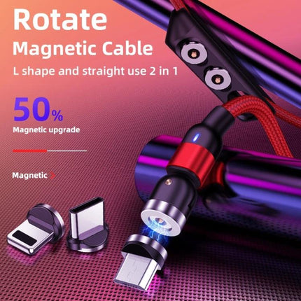 Essential Magnetic USB Cable for Everyday Device Charging - red braided rotating joint magnetic USB cable with L-shape and straight 2-in-1 adapters