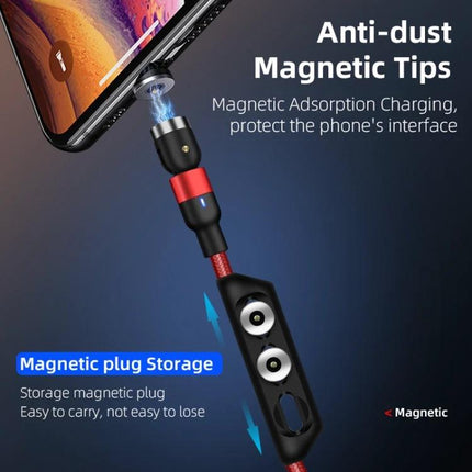 Essential Magnetic USB Cable for Everyday Device Charging showing anti-dust magnetic tips, rotating joint and magnetic plug storage for phone charging