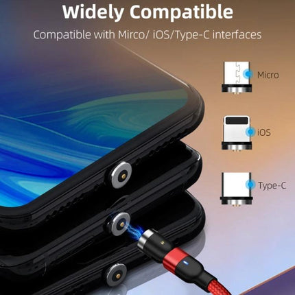 Essential Magnetic USB Cable for Everyday Device Charging showing magnetic connector and interchangeable Micro iOS Type-C tips