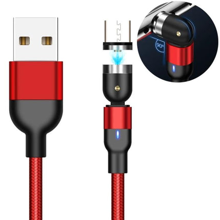 Essential Magnetic USB Cable for Everyday Device Charging - red braided cable with 90° rotating magnetic connector and LED charging indicator