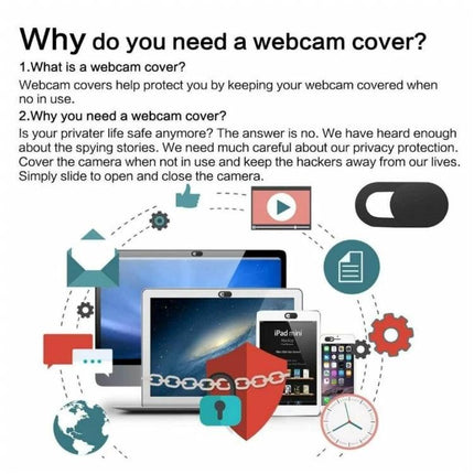 Black Privacy Webcam Cover For Laptops And Devices ultra-thin webcam slider on laptop and devices, residue-free, closes laptop lid