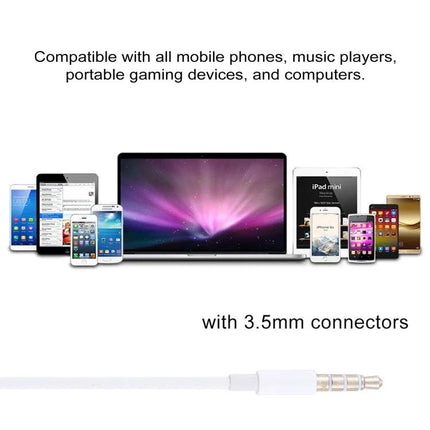 Wired In-Ear Earphones With Microphone For Calls And Commuting shown with 3.5mm plug and compatible devices