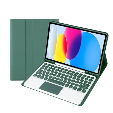Leather Texture Bluetooth Keyboard Case for iPad 10th Generation in green with integrated wireless keyboard and protective stand