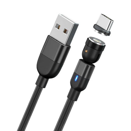 Reliable USB-C Cable for Everyday Device Charging Needs, black magnetic nylon-braided USB-A to USB-C cable with LED and detachable tip