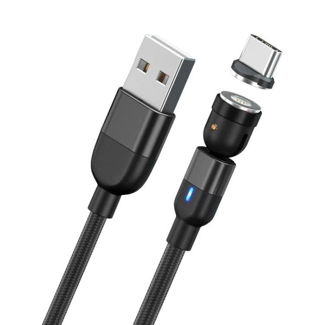 Reliable USB-C Cable for Everyday Device Charging Needs, black magnetic nylon-braided USB-A to USB-C cable with LED and detachable tip