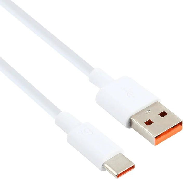 USB-C to USB Cable for Everyday Device Charging and Transfers white cable showing USB-C and USB-A connectors, high-current 6A charging