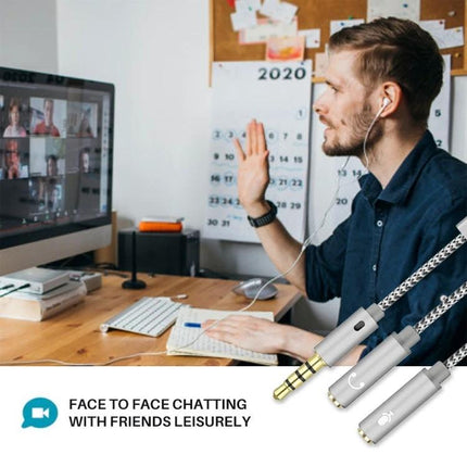 HY191 Cable for Everyday Audio and Microphone Connections - man on video call using 3.5mm gold-plated cable for headset and microphone