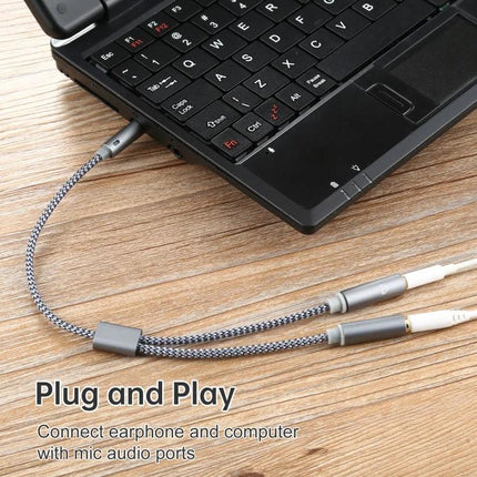 HY191 Cable for Everyday Audio and Microphone Connections - braided 3.5mm plug adapter connecting headset and laptop for calls and listening