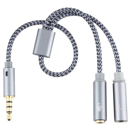 HY191 Cable for Everyday Audio and Microphone Connections - braided 3.5mm gold-plated splitter cable for headphones and mic, silver