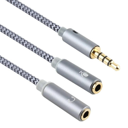 HY191 Cable for Everyday Audio and Microphone Connections - braided 3.5mm gold-plated plug with dual female jacks for headset and mic