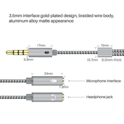 HY191 Cable for Everyday Audio and Microphone Connections - gold-plated 3.5mm braided cable with microphone interface and headphone jack, aluminum alloy