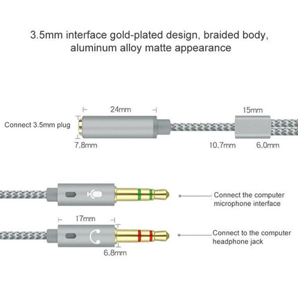 Compact Audio Cable for Daily Device Connections and Calls - gold-plated 3.5mm braided cable with microphone and headphone plugs
