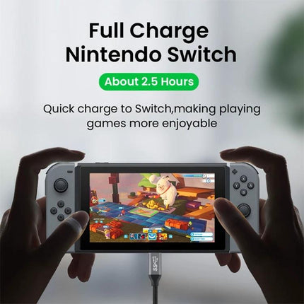 Practical 0.5m USB-C Cable for Home and Travel Connections charging a Nintendo Switch for full charge in about 2.5 hours