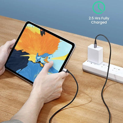 Practical 0.5m USB-C Cable for Home and Travel Connections — tablet charging and fast data transfer on a desk with compact cable