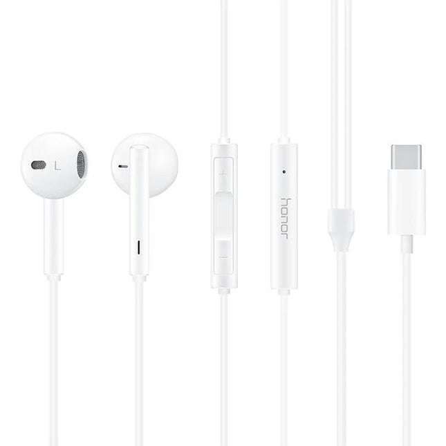 Honor In-Ear Earphones for Daily Listening and Calls - white Type-C earphones with inline mic and controls for clear calls and high-fidelity audio