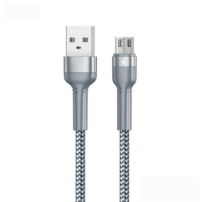 REMAX Cable for Everyday Device Charging and Data Needs - silver braided USB to Micro USB cable for reliable daily charging and file transfer