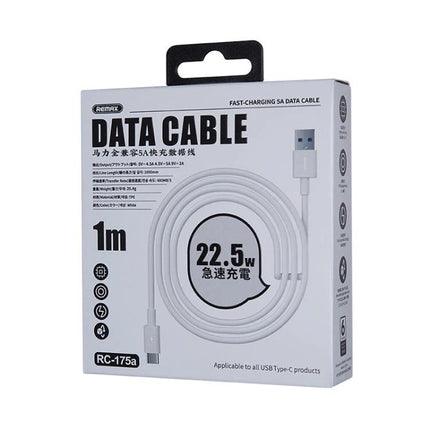 REMAX USB-C Cable for Everyday Device Charging and Data Transfer - 1m white data cable in retail box, supports 22.5W fast charging