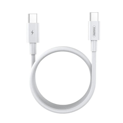 REMAX Type-C Charging Cable for Everyday Device Connections at Home white USB-C to USB-C cable coiled for charging and data transfer