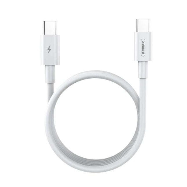 REMAX Type-C Charging Cable for Everyday Device Connections at Home white USB-C to USB-C cable coiled for charging and data transfer