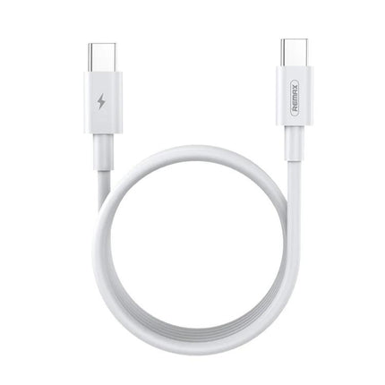 REMAX USB-C to USB-C Cable for Daily Device Charging – white short charging and data cable with reversible USB-C connectors