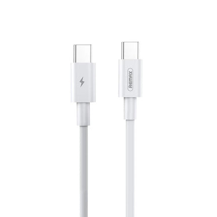 REMAX USB-C to USB-C Cable for Daily Device Charging shown as white double-ended USB-C cable with REmax logo and lightning symbol