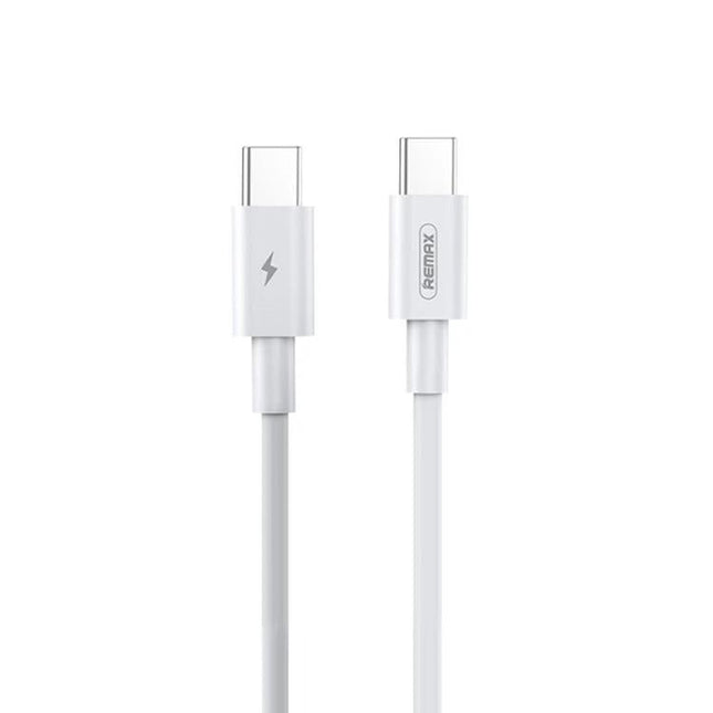 REMAX USB-C to USB-C Cable for Daily Device Charging shown as white double-ended USB-C cable with REmax logo and lightning symbol