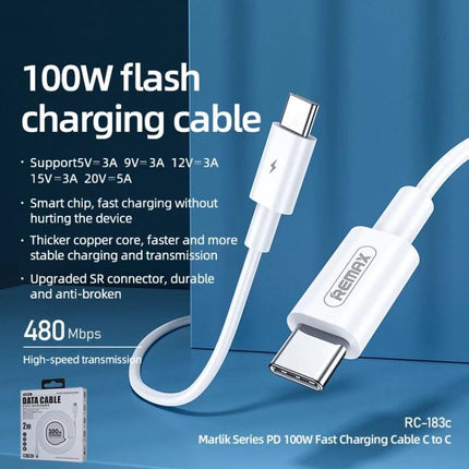 REMAX USB-C to USB-C Cable for Daily Device Charging 100W flash charging cable white PD fast charging image