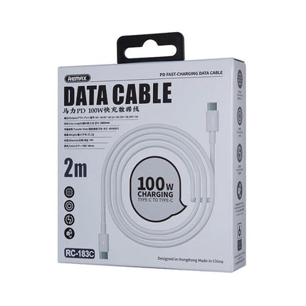 REMAX USB-C to USB-C Cable for Daily Device Charging white 2m 100W PD data cable in retail box